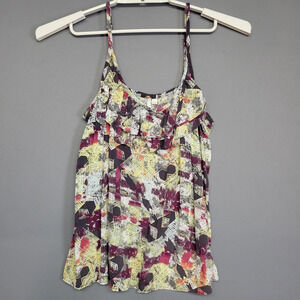 HANGTEN Tank Top Womens XL Sleeveless Abstract Ruffle Adjustable Straps